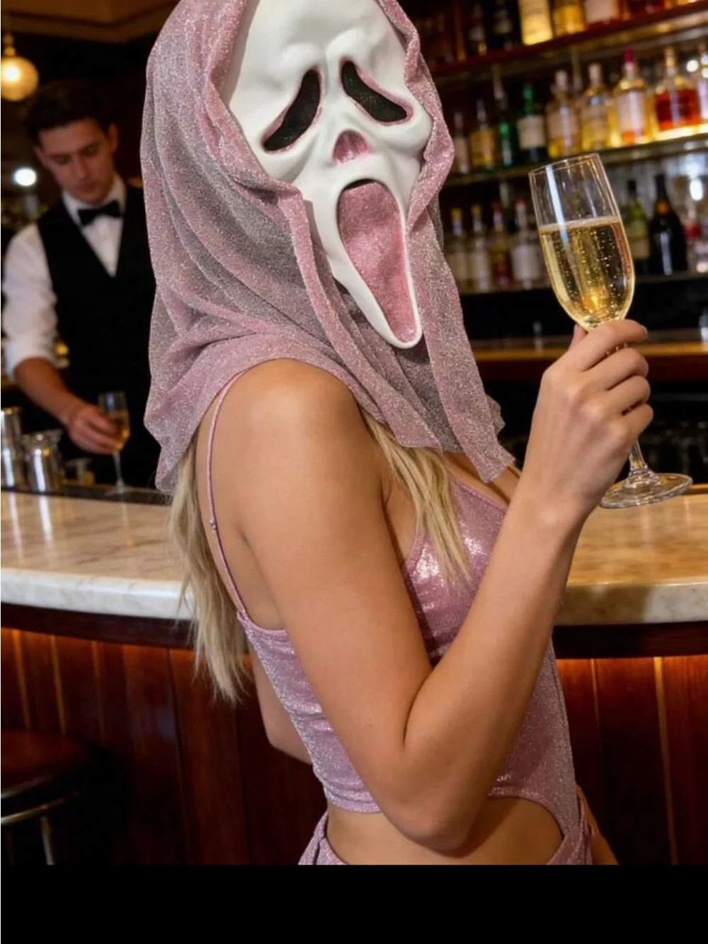 Pink Shimmer Scream Mask Hood